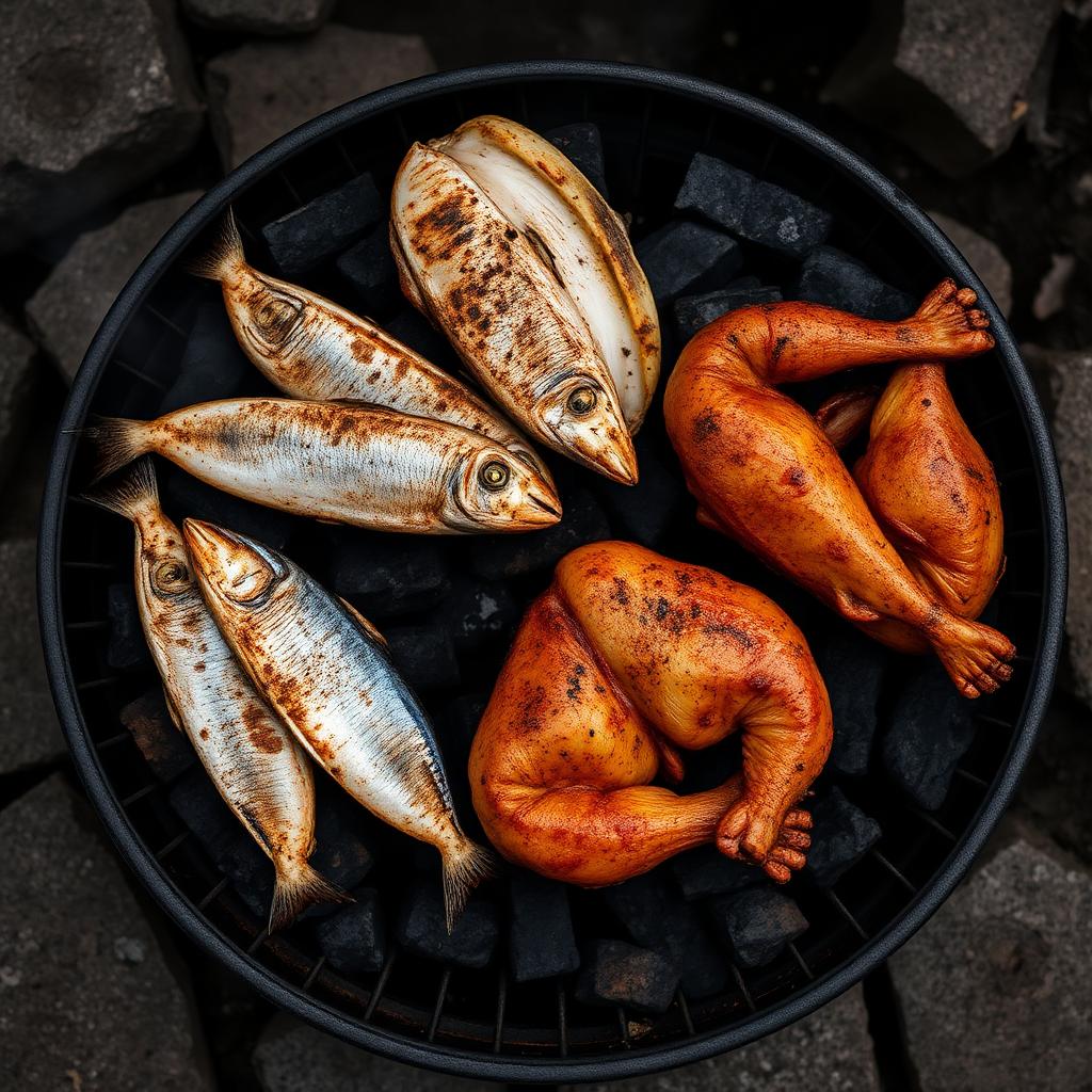 Grelhados — Carnes e peixes na brasa, espetadas